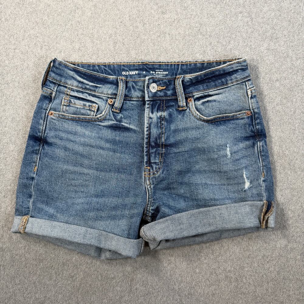 Old Navy Women's Size 6 O.G. Straight High-Rise Distressed Denim Shorts Cuffed